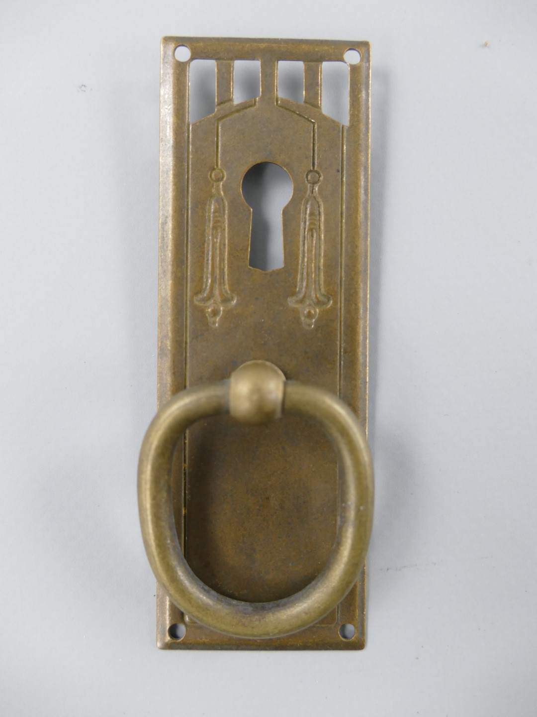 Ringbeschlag Messing brüniert mit Loch 32x95mm