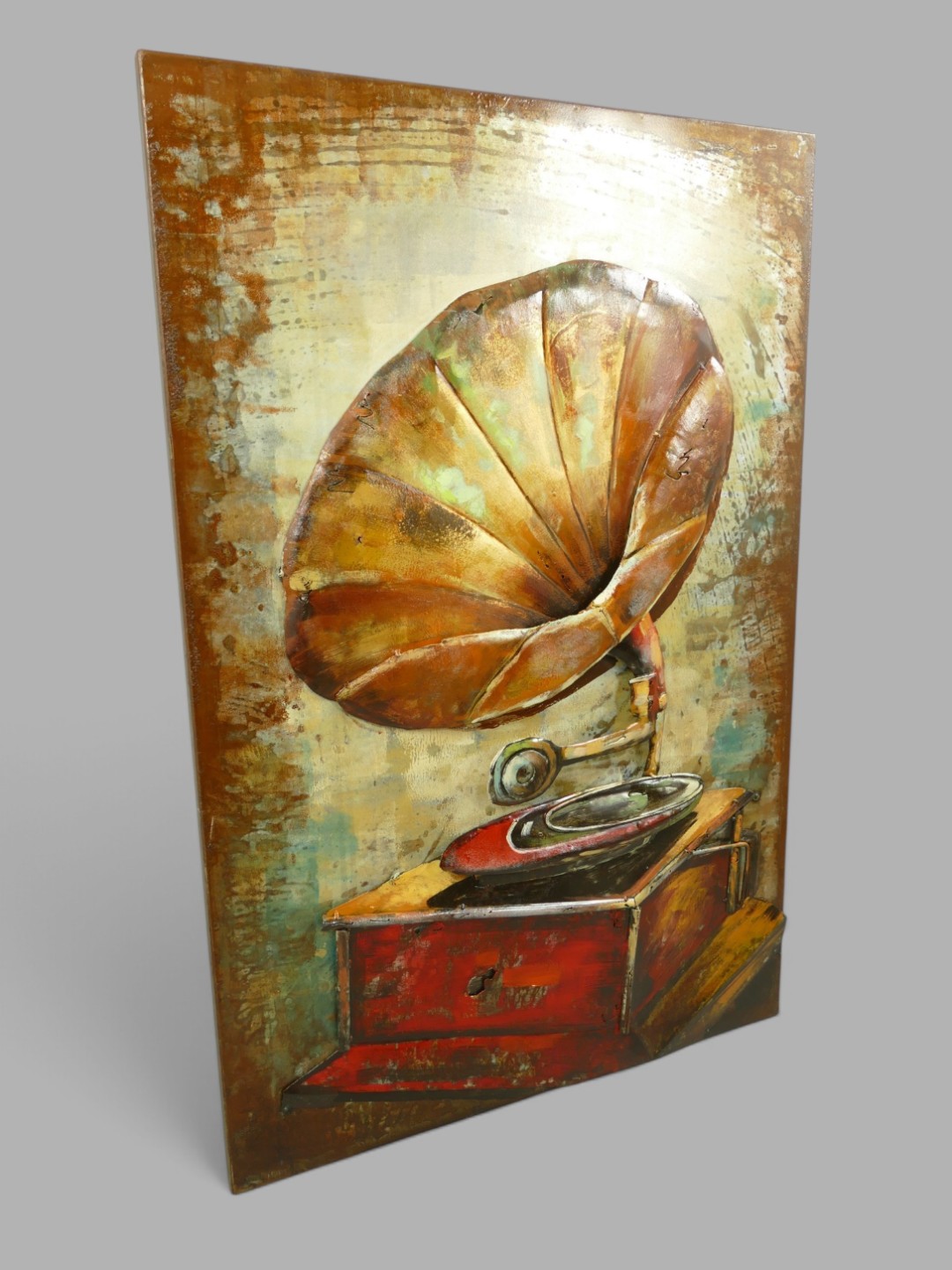 (*) Metallbild (3D) Grammophon Eisen H.90x60cm