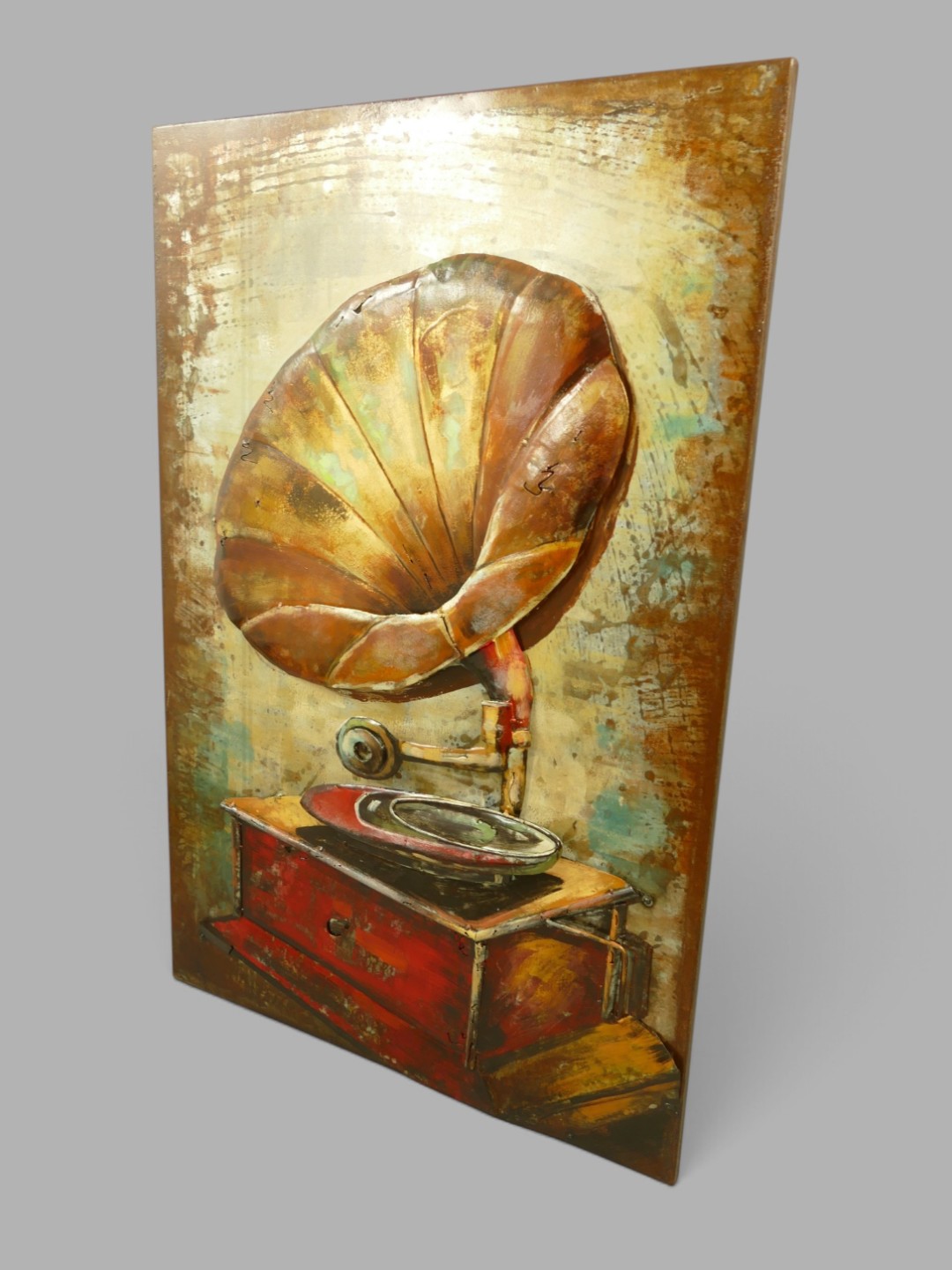 (*) Metallbild (3D) Grammophon Eisen H.90x60cm
