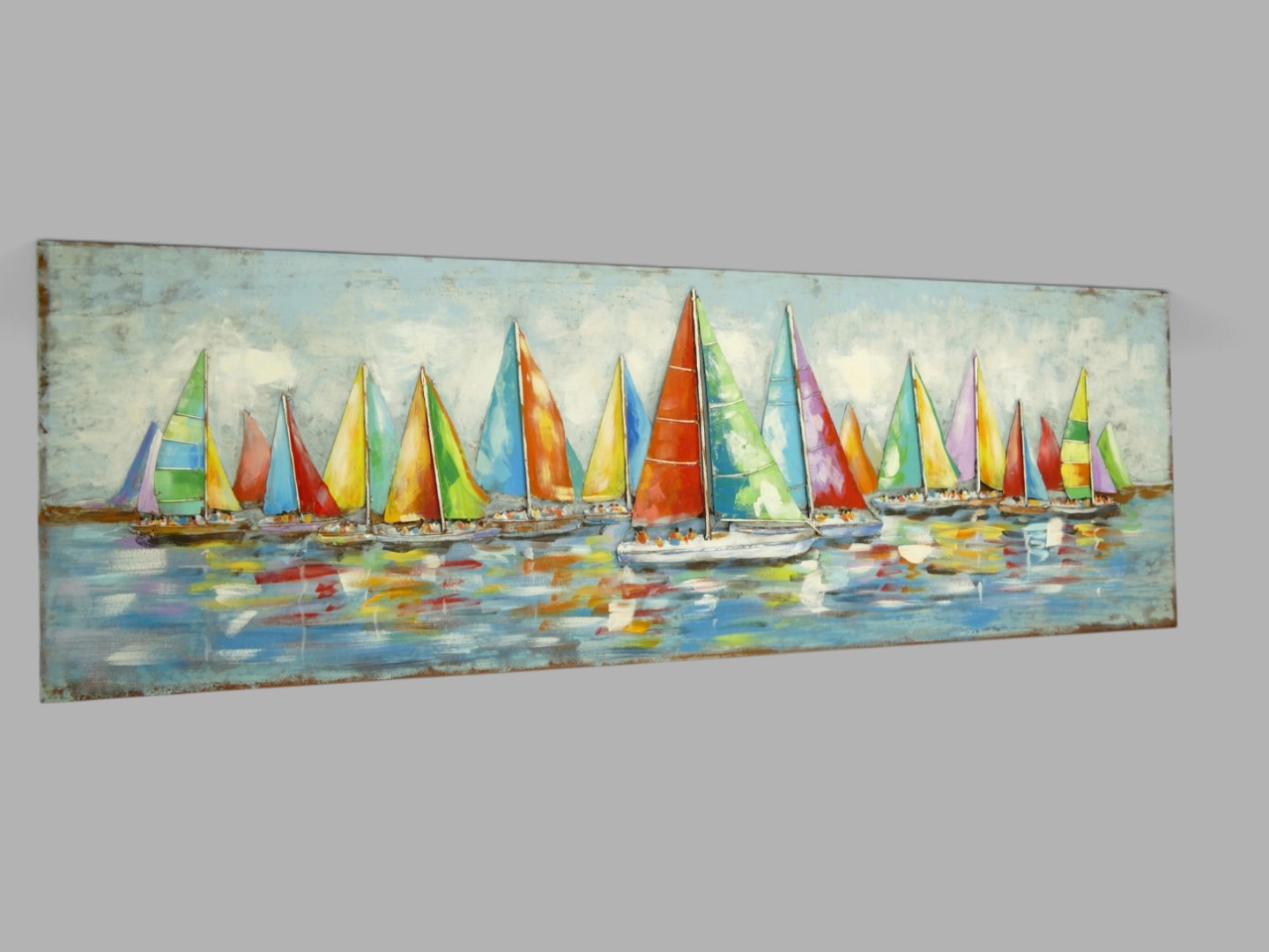 (*) Metallbild (3D) Segelschiffe Eisen L.180x60cm