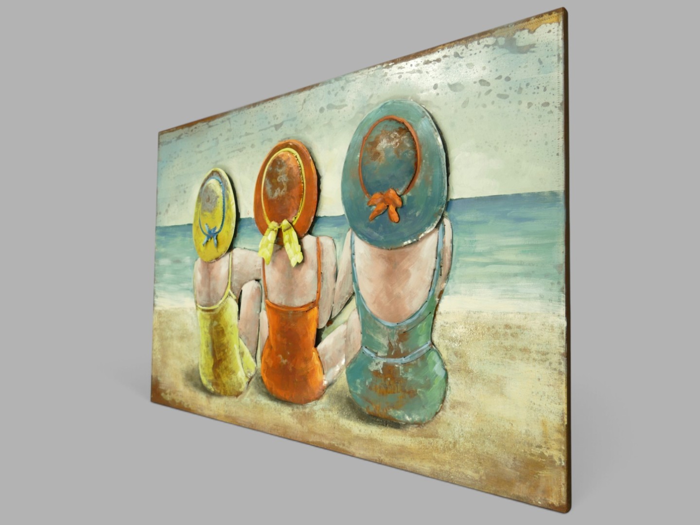 (*) Metallbild (3D) Frauen Strand Eisen L.120x80cm