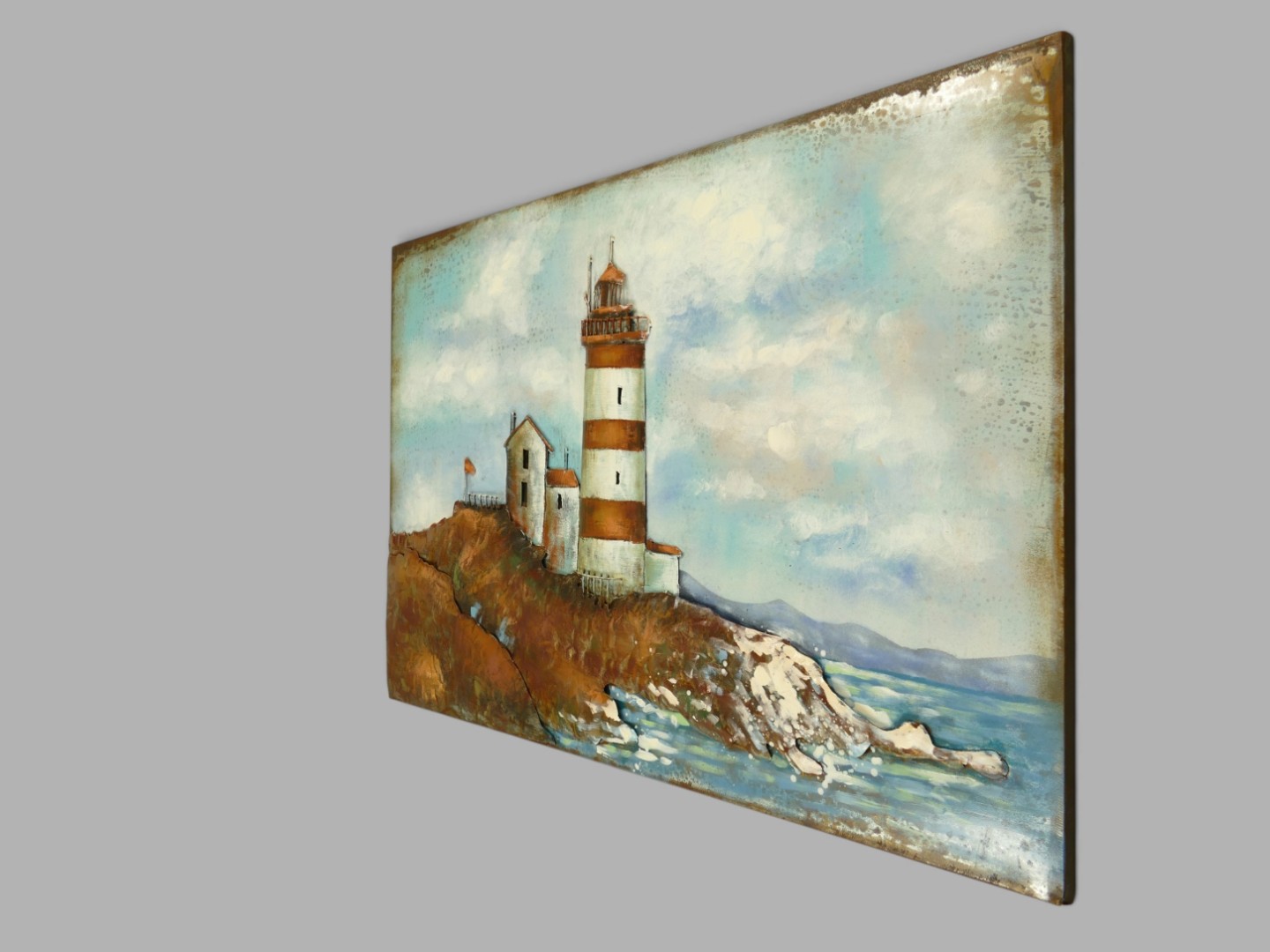 (*) Metallbild (3D) Leuchtturm Eisen L.120x80cm