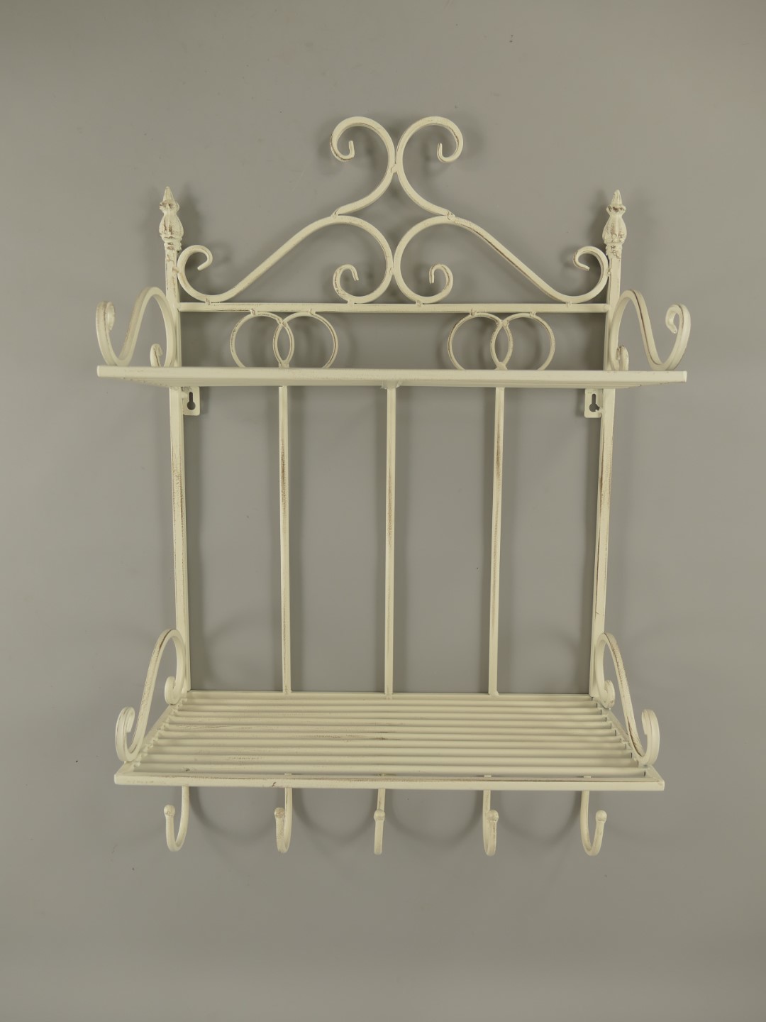 Wandhaken 2-ablagen Eisen rustikal weiss L.42x68cm Wandhaken 2-ablagen Eisen rustikal weiss L.42x68cm