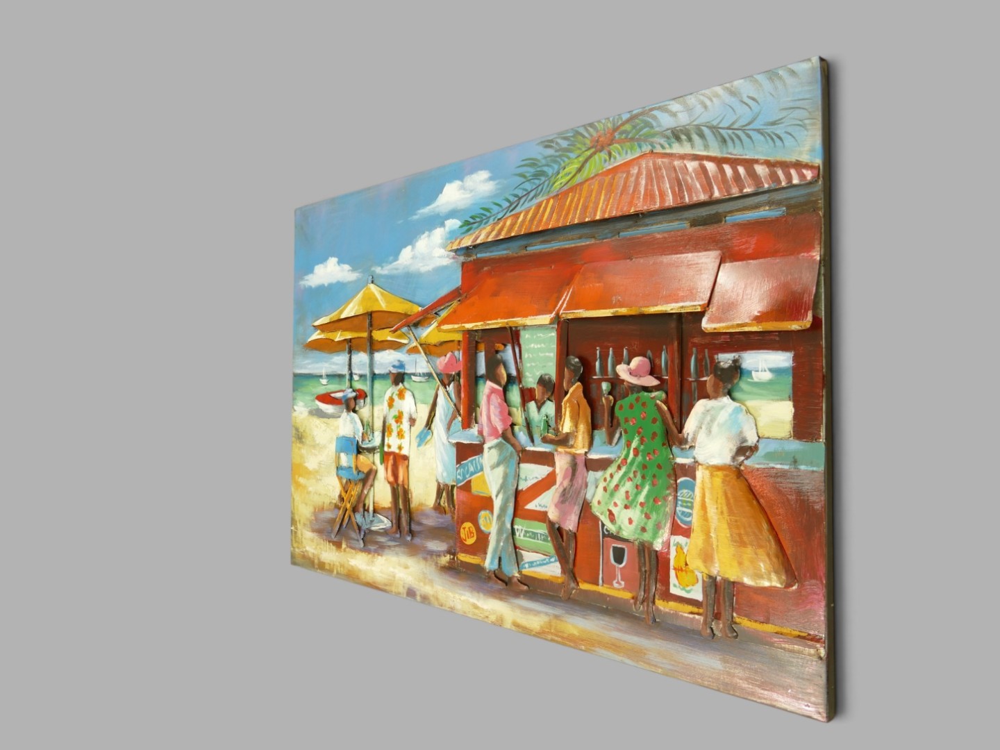 (*) Metallbild (3D) Strandhütte Eisen L.120x80cm