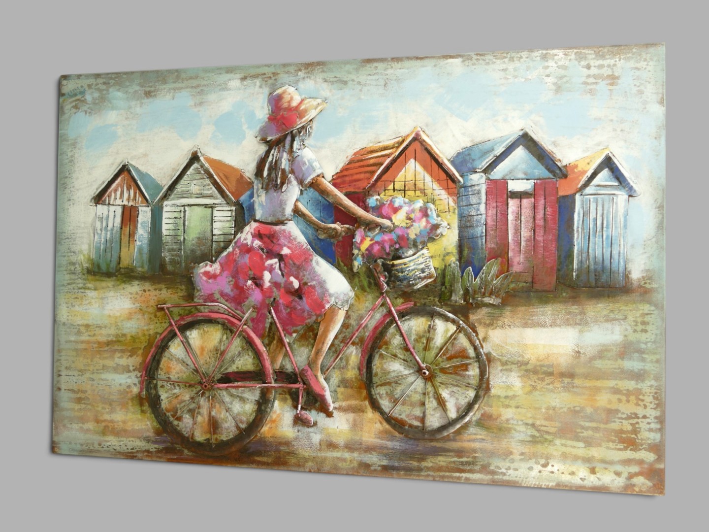 (*) Metallbild (3D) Fahrrad/Strandhüt Eisen L.120m