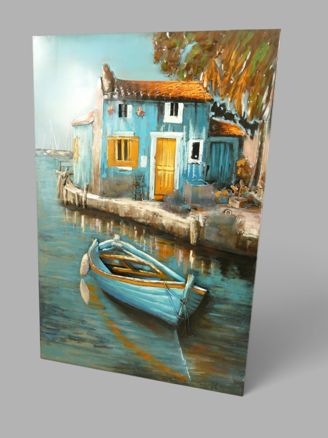 (*) Metallbild (3D) Ruderboote Eisen H.120x80cm