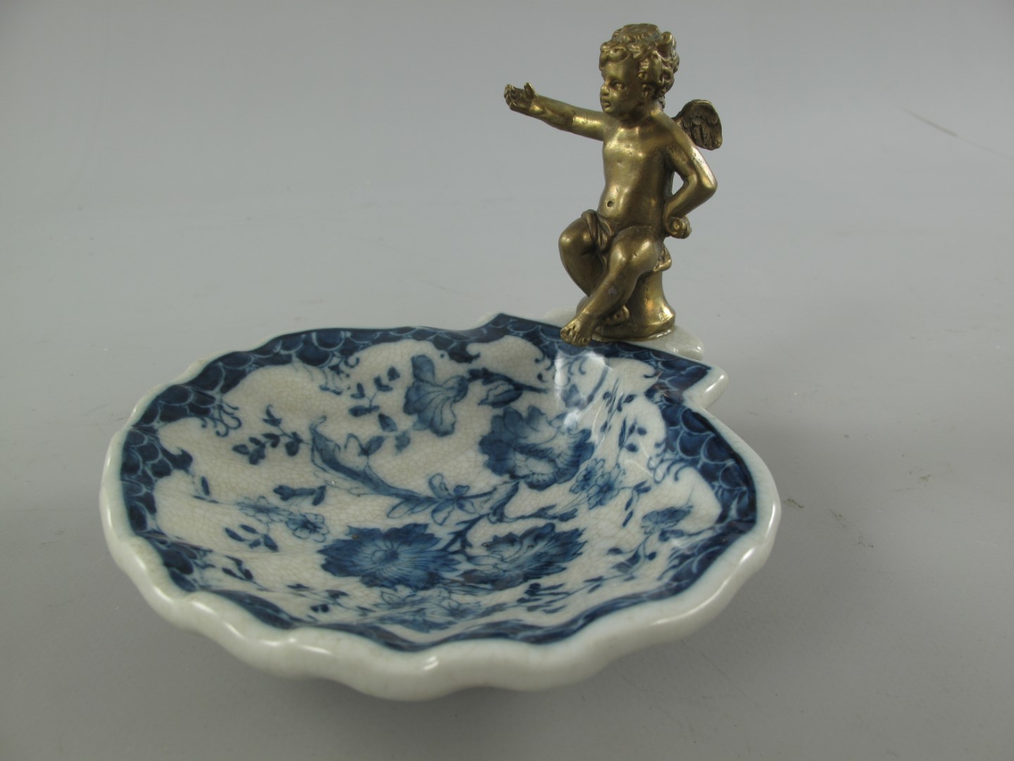 Porzellan/Messing Schale blau figur H.11x14cm Porzellan/Messing Schale blau figur H.11x14cm