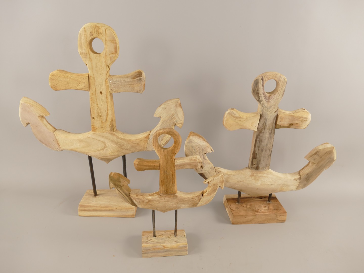 *NT Deko Anker Steh Set/3 Teak Holz/Eis.H.30/50