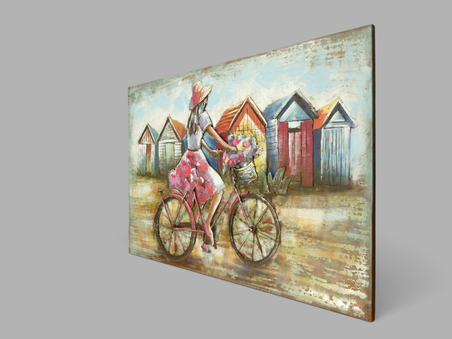 (*) Metallbild (3D) Fahrrad/Strandhüt Eisen L.120m
