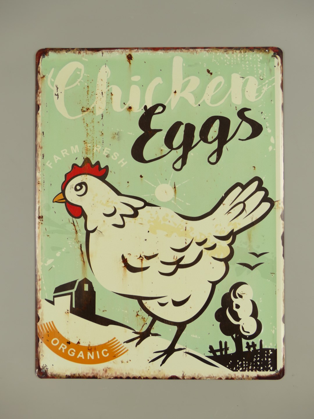333F22a Wandschild(Gestanzt) Chicken Eggs H.40x30cm