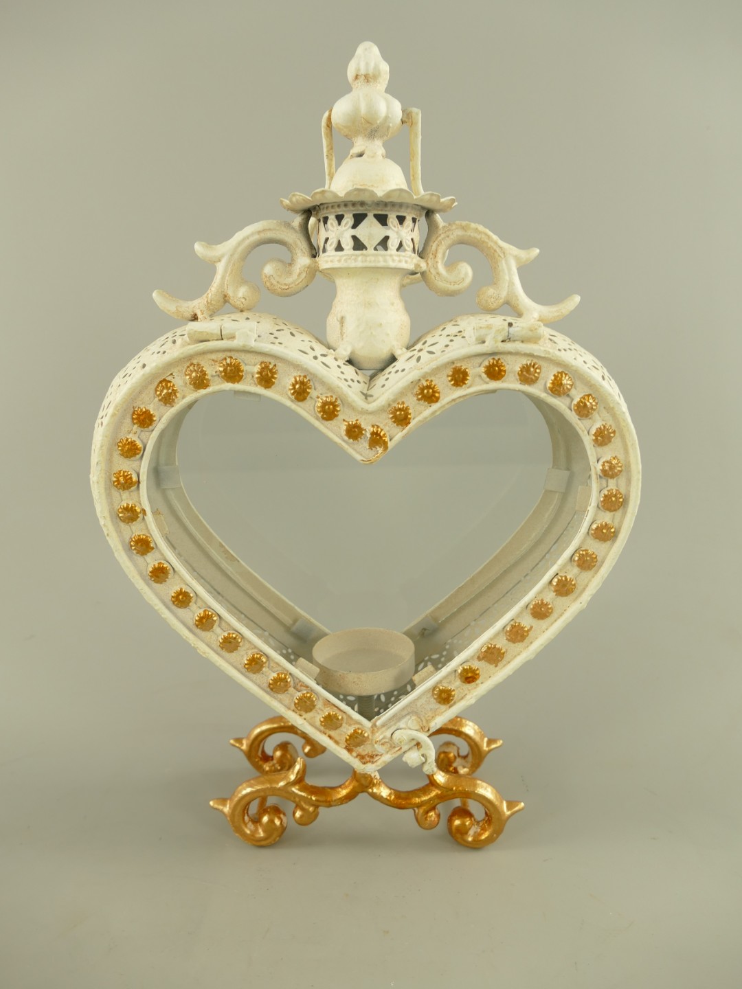 (*)Laterne rustikal Eisen Weiss/Gold H.32cm