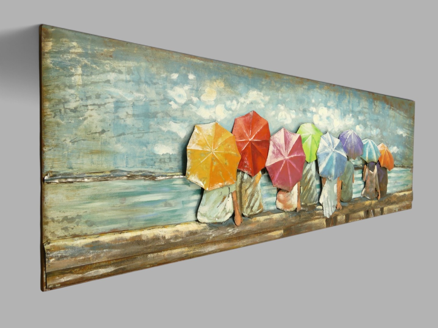 (*) Metallbild (3D) Kinder mit Regenschirm L.180cm