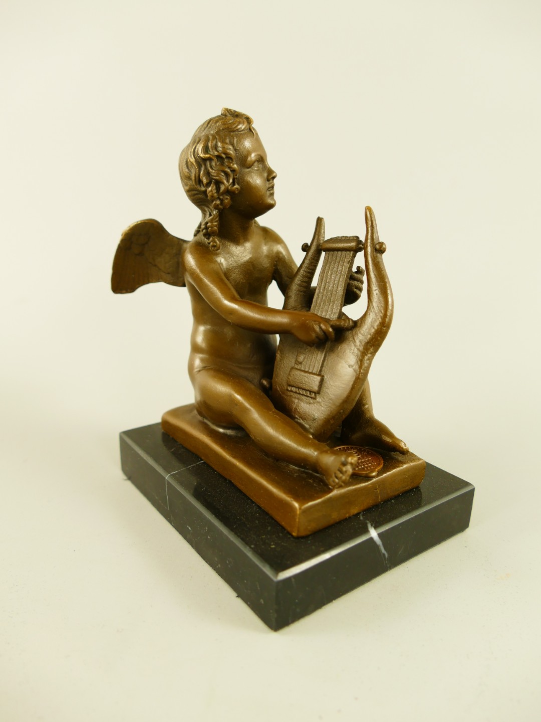 Figur Bronze Engel mit harfe H.11x10x7cm Figur Bronze Engel mit harfe H.11x10x7cm