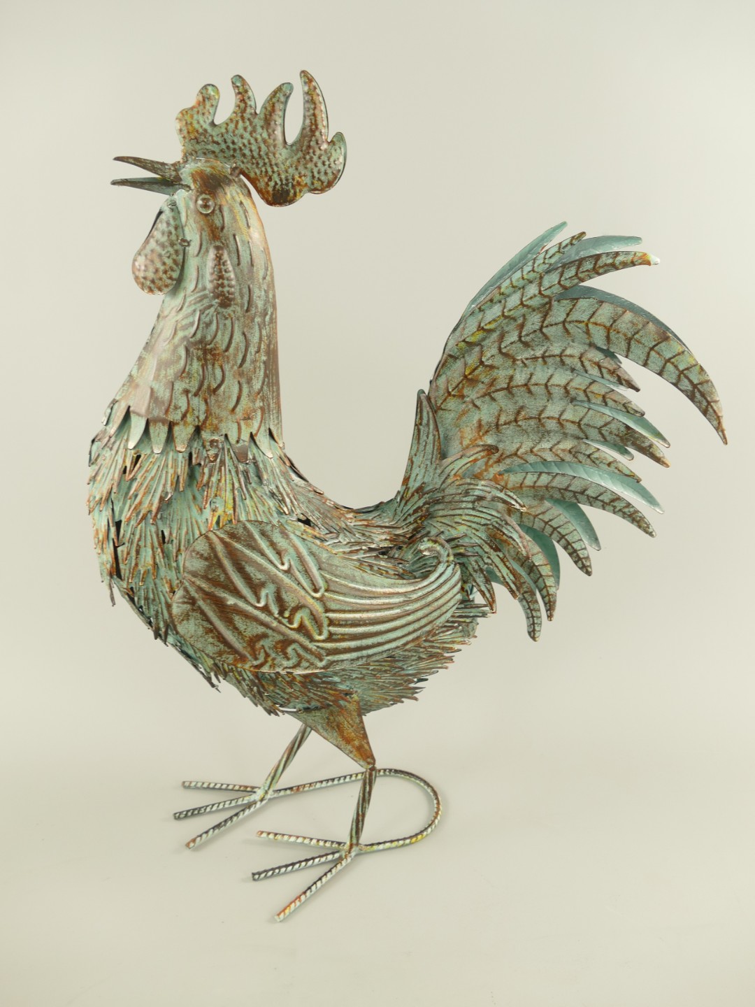 Hahn Eisen rustikal Grün farbig H.55x42x18cm