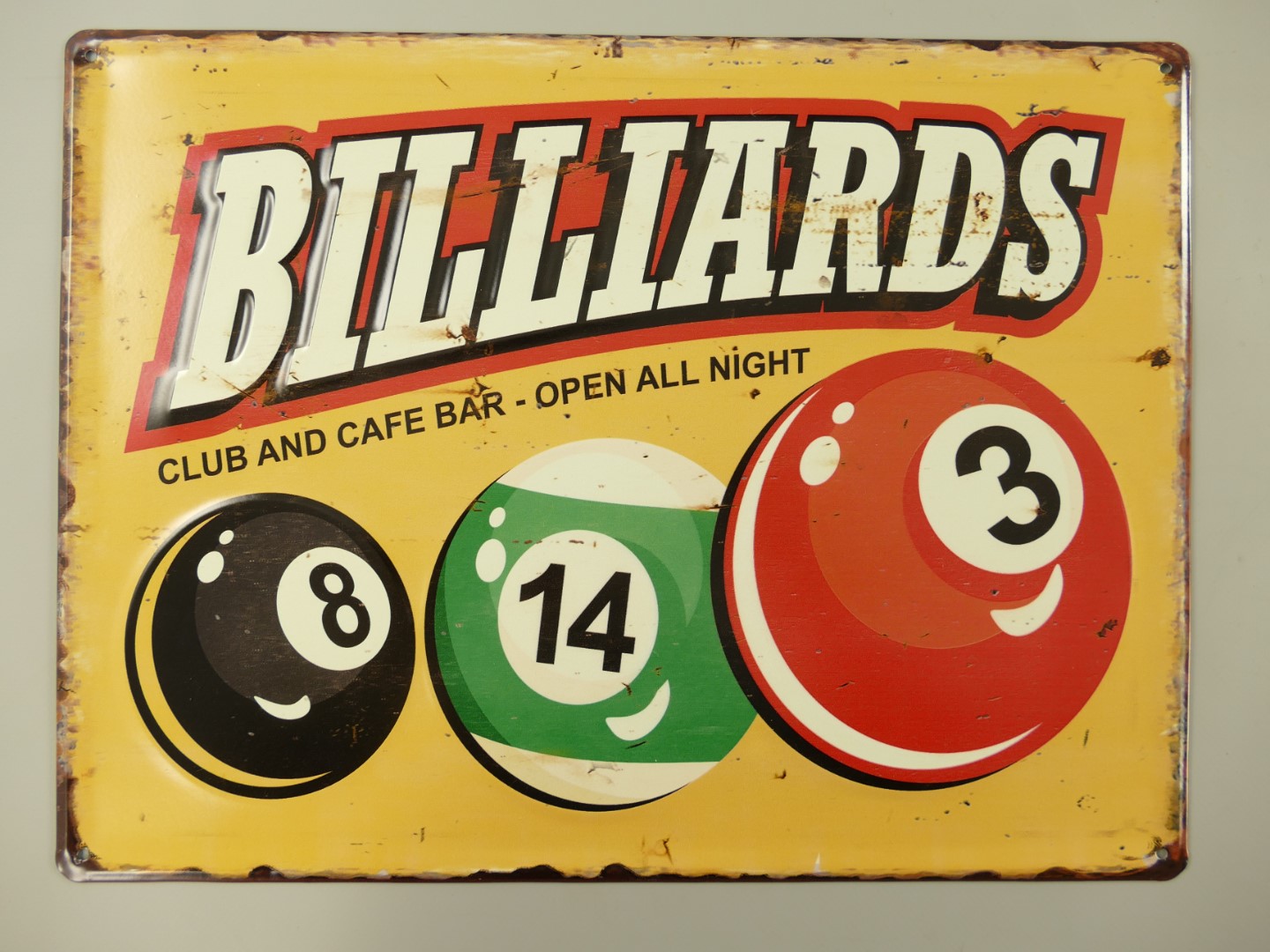 333F34a Wandschild(Gestanzt) Billiards L.40x30cm