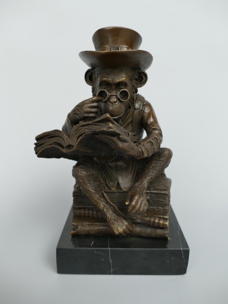 Figur Bronze Affe mit buch H.22x12cm