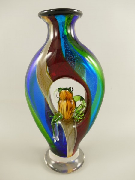 Glas Vase mit Frosch farbe H.45x23cm