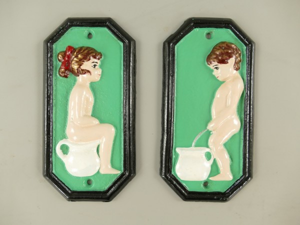 ANG. Schild Eisen grün Toilet Man/Frau H.17cm SET!